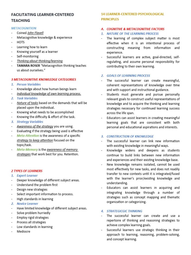 FACILITATING-LEARNER-CENTERED-TEACHING-NOTES | PDF | Classical ...