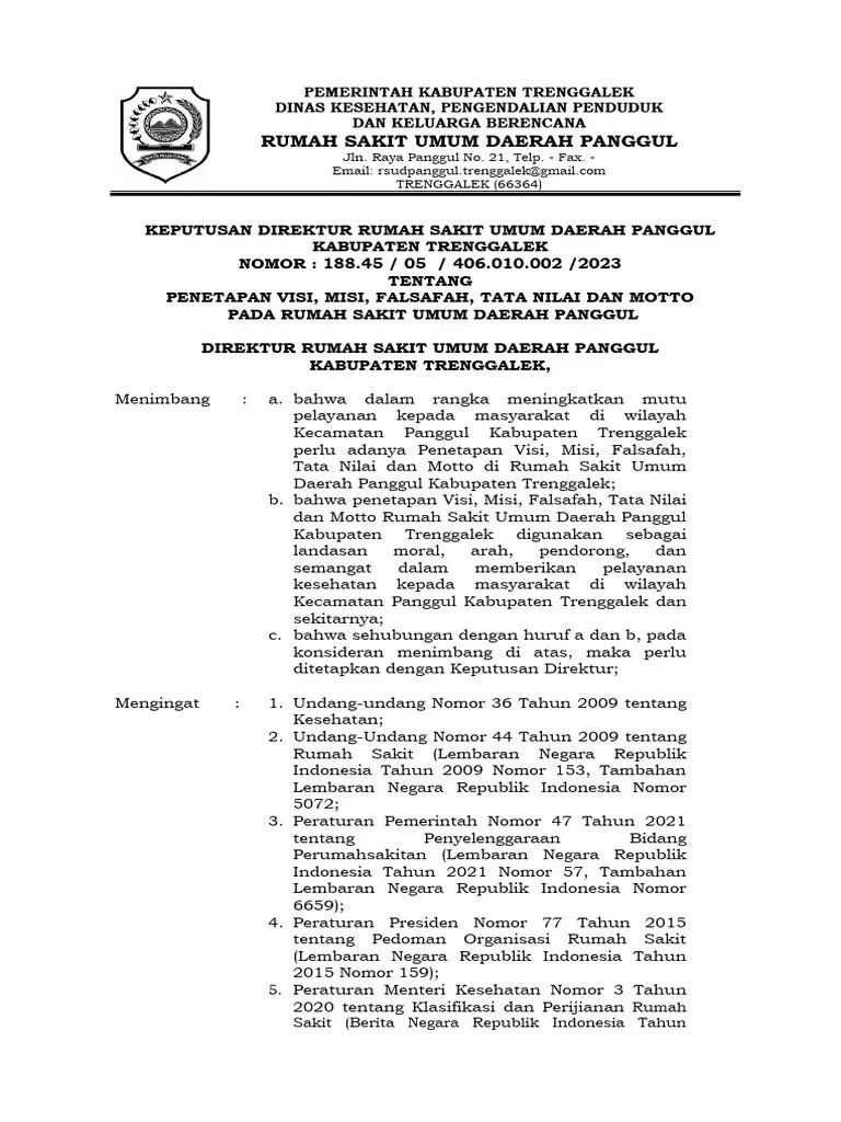 SK Penetapan Visi Misi, Tata Nilai, Falsafah, Motto | PDF