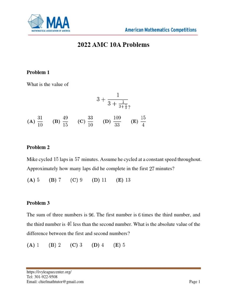 AMC 10 Problems And Solutions | PDF | Rectangle | Numbers