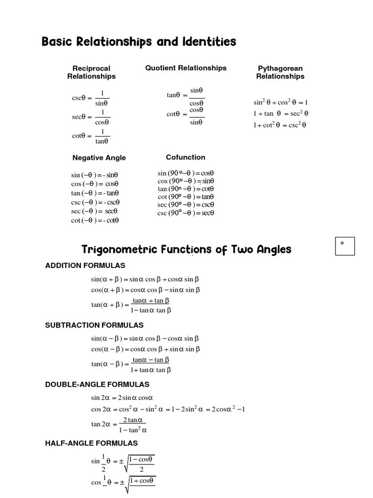 Identities And Trigonometric Functions Of Two Angles 1 | PDF ...