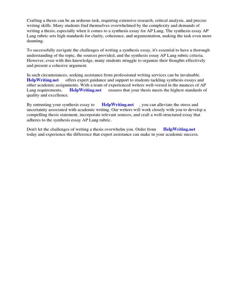 Synthesis Essay AP Lang Rubric | PDF | Essays | Rubric (Academic)