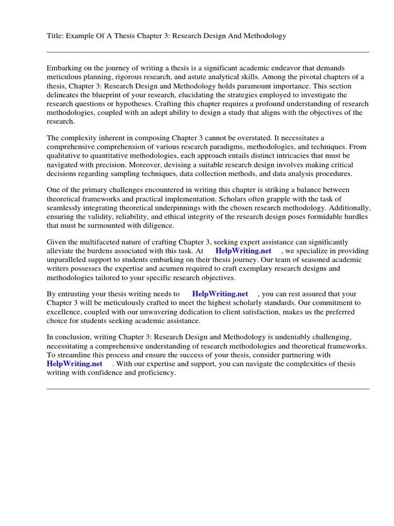 Example Of A Thesis Chapter 3 Research Design And Methodology | PDF ...