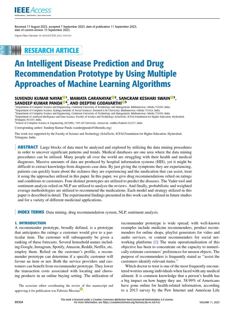 An Intelligent Disease Prediction And Drug Recommendation Prototype By Using Multiple Approaches ...