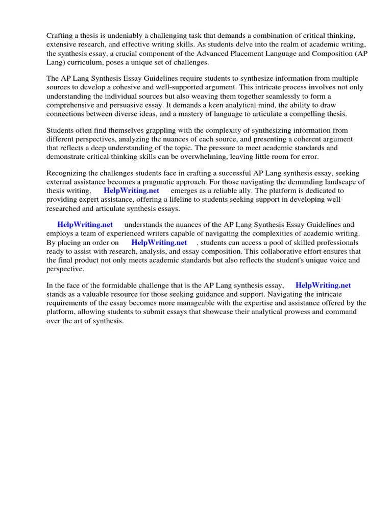 AP Lang Synthesis Essay Guidelines | PDF | Essays | Reading Comprehension