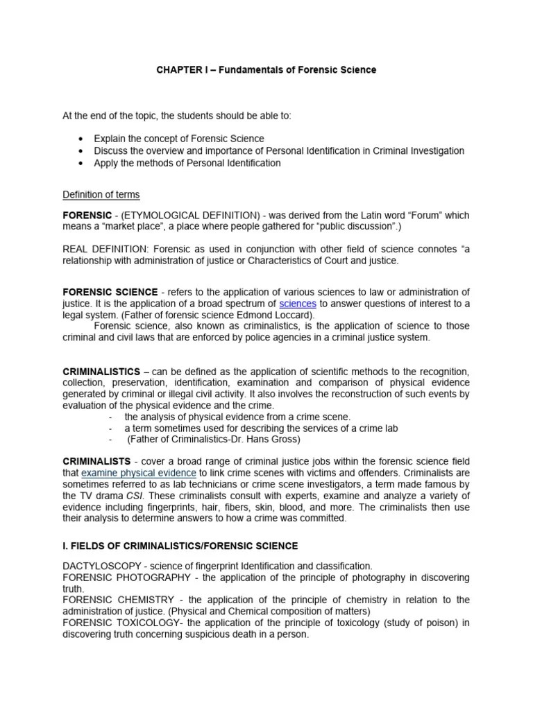 CHAPTER I Fundamentals Of Forensic Science | PDF | Forensic Science ...