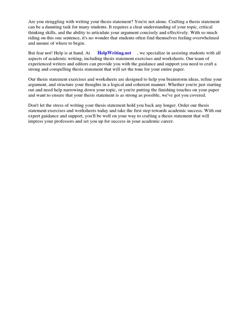 Thesis Statement Exercises Worksheets PDF | PDF | Essays | Thesis