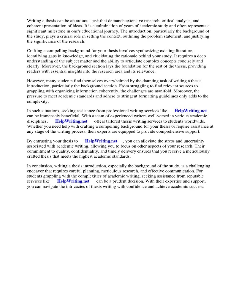 Thesis Introduction Background Of The Study | PDF | Information | Thesis