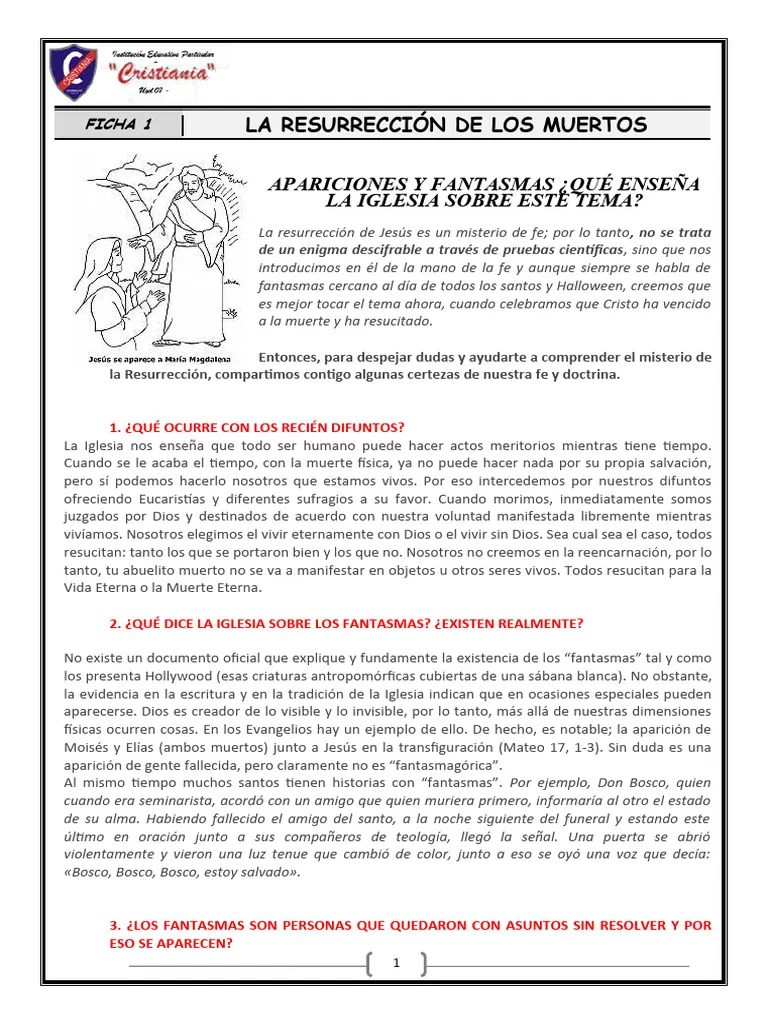 Ficha La Resurrección De Los Muertos 3ro Cristiania | PDF | La Resurrección De Jesús | Eucaristía