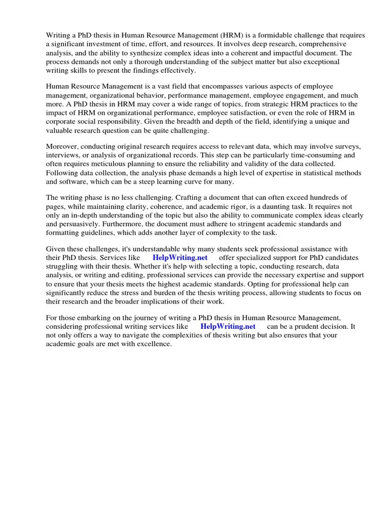 PHD Thesis In Human Resource Management Download PDF | PDF | Human Resource Management | Thesis