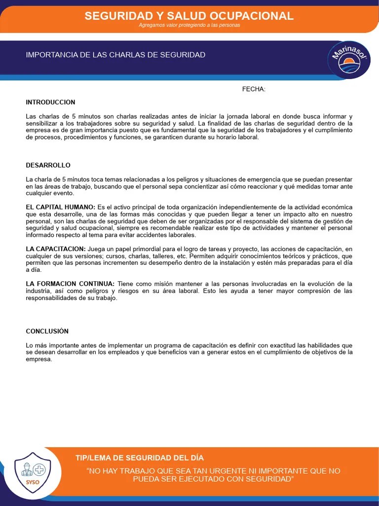 Charlas De 5 Minutos - 1era Quincena De Marzo 2024 | PDF | Seguridad Y Salud Ocupacional | Temblores