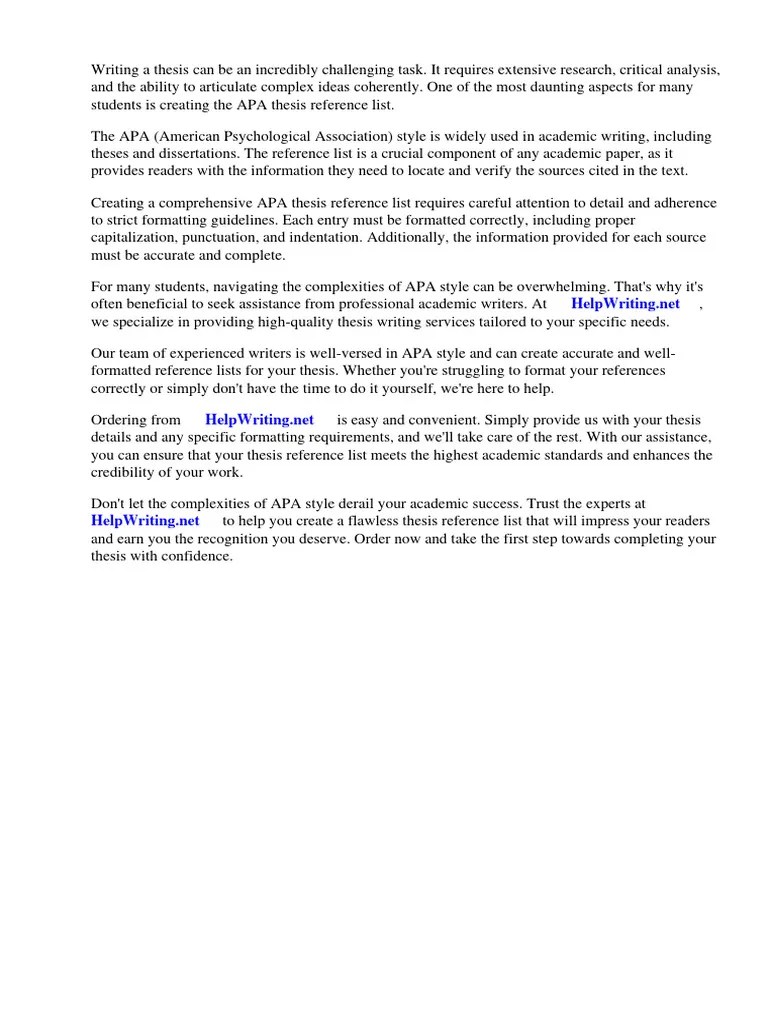 Apa Thesis Reference List | PDF | Apa Style | Citation