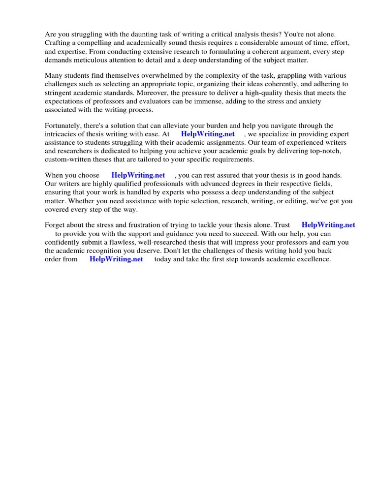 Sample Critical Analysis Thesis | PDF | Essays | Critical Thinking