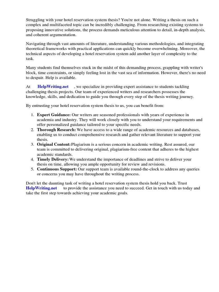 Hotel Reservation System Thesis | PDF | Thesis | Databases