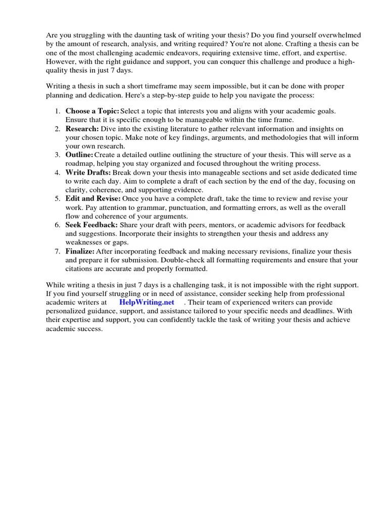 How To Write A Thesis In 7 Days | PDF | Thesis | Methodology