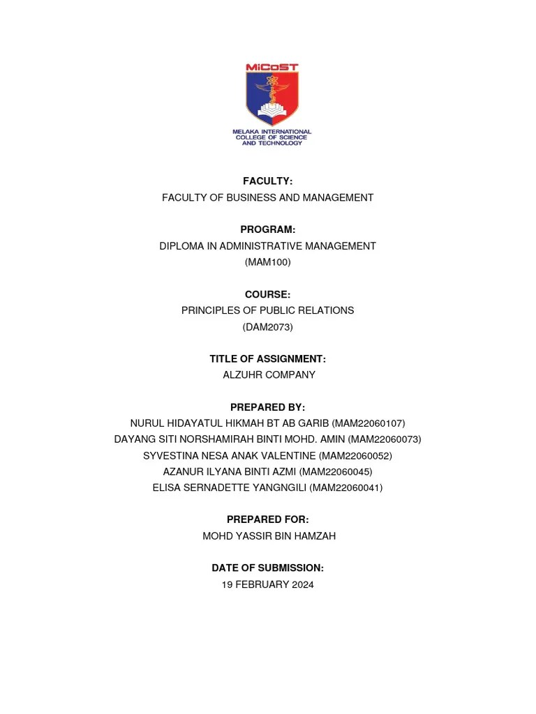 Assignment DAM2073 (Principles Of Public Relations) | PDF | Marketing ...