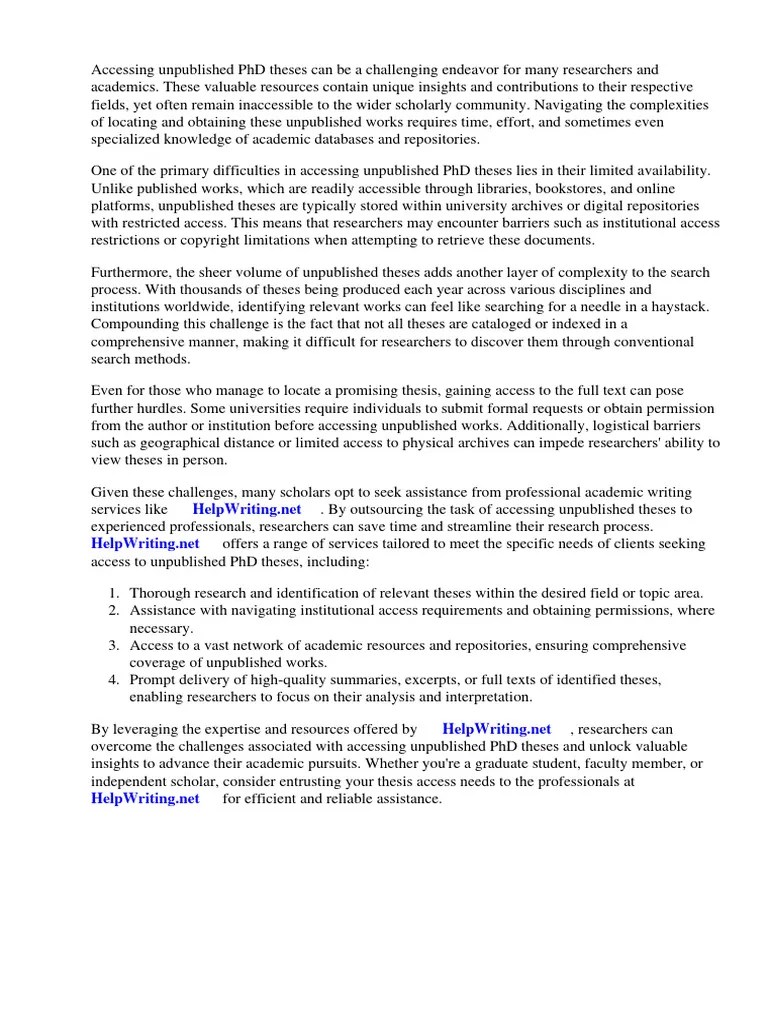 How To Access Unpublished PHD Thesis | PDF | Thesis | Digital Library