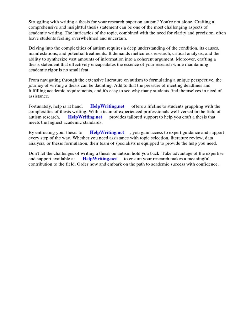 Thesis For A Research Paper On Autism | PDF | Autism Spectrum | Behavioural Sciences