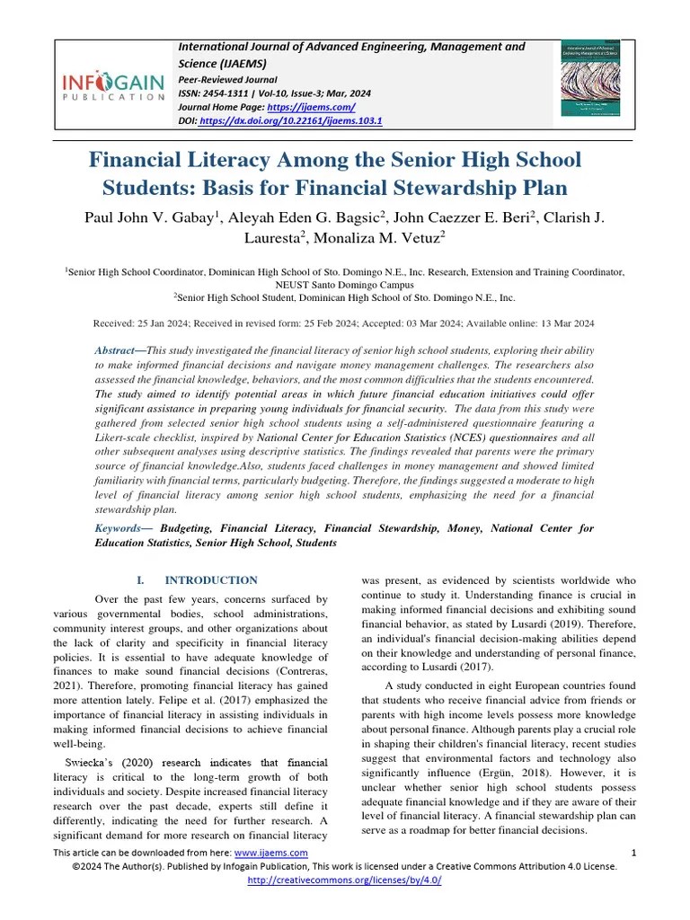 Financial Literacy Among The Senior High School Students: Basis For ...