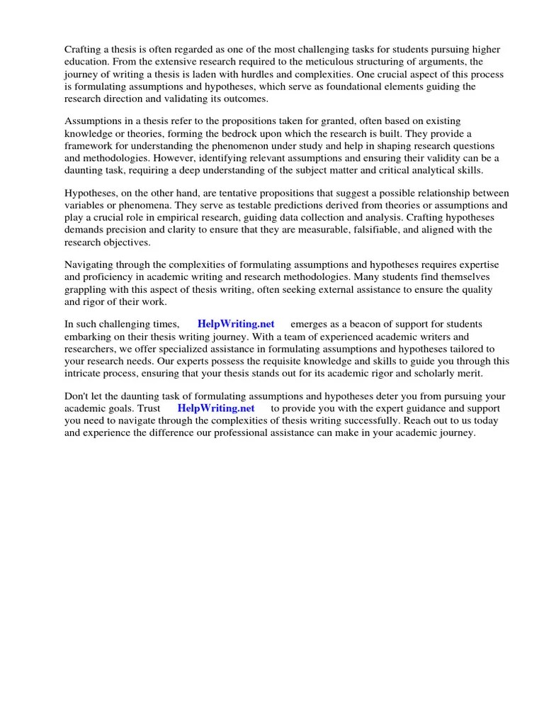 Example Of Assumption And Hypothesis In Thesis | PDF | Hypothesis | Theory