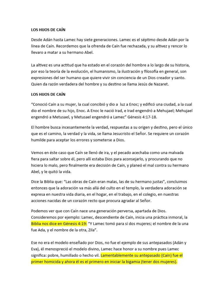 Estudio La Desendencia De Cain | PDF | Víspera | Adán Y Eva