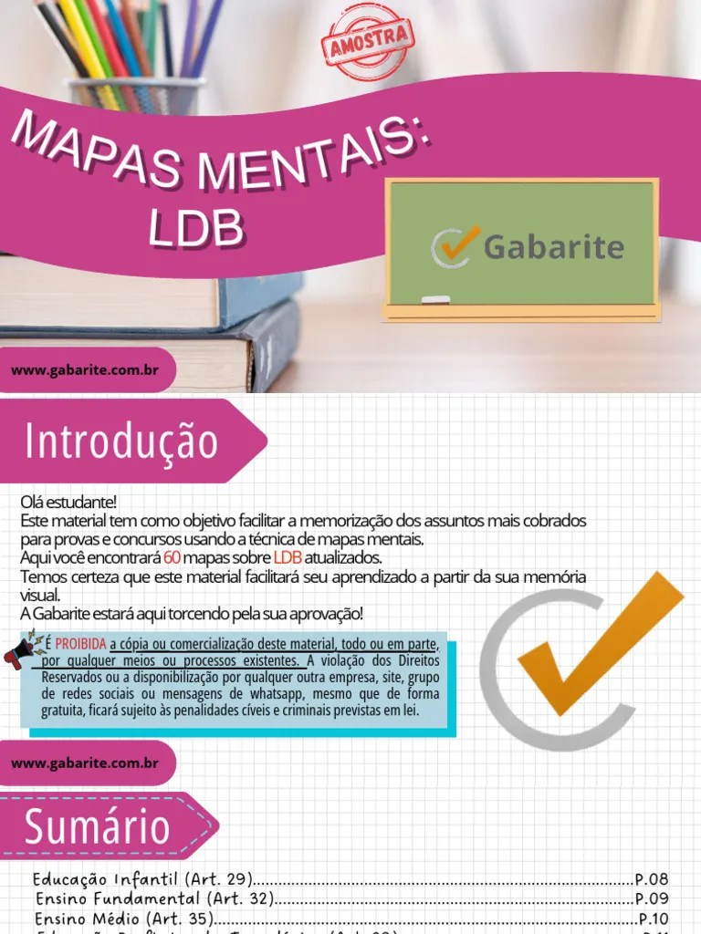 23- LDB - Lei De Diretrizes E Bases Da Educação (60 Mapas Mentais) - Amostra | PDF