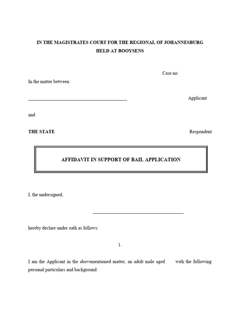 REGIONAL Bail Application Template | Download Free PDF | Criminal Procedure In South Africa | Bail