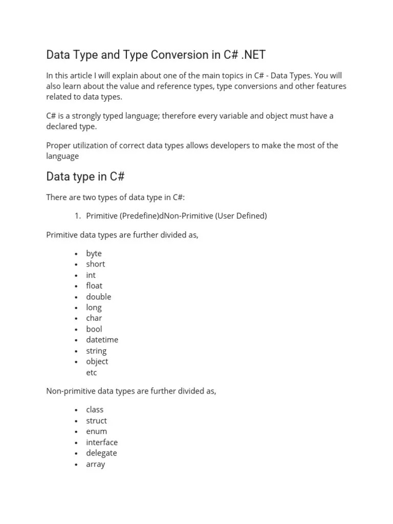 Data Type And Type Conversion In C | PDF | Data Type | Integer ...