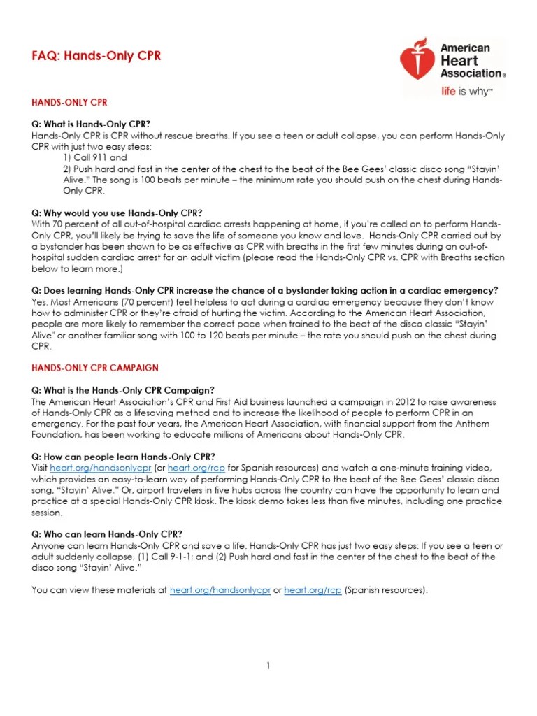 Hands Only CPR | PDF | Cardiopulmonary Resuscitation | Cardiac Arrest