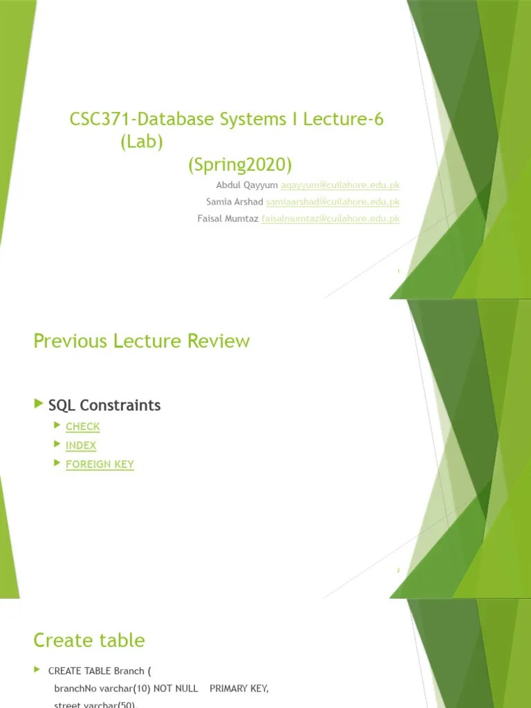Lec6 Lab CSC371 Database Systems | PDF