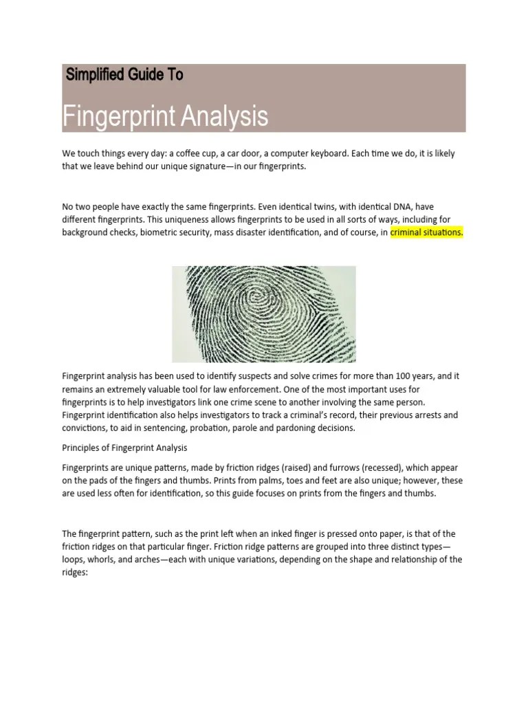 Simplified Guide To Fingerprint Analysis | PDF | Fingerprint