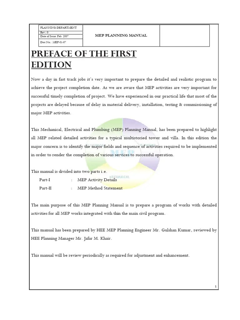 MEP Planning Manual | PDF | Duct (Flow) | Plumbing