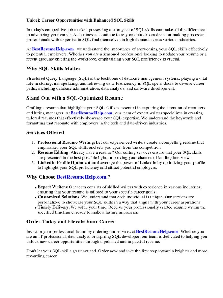 SQL Skills Resume | PDF | Databases | Microsoft Sql Server