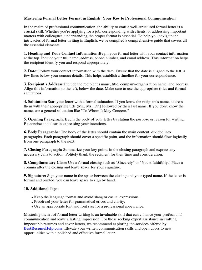 Formal Letter Format English | PDF