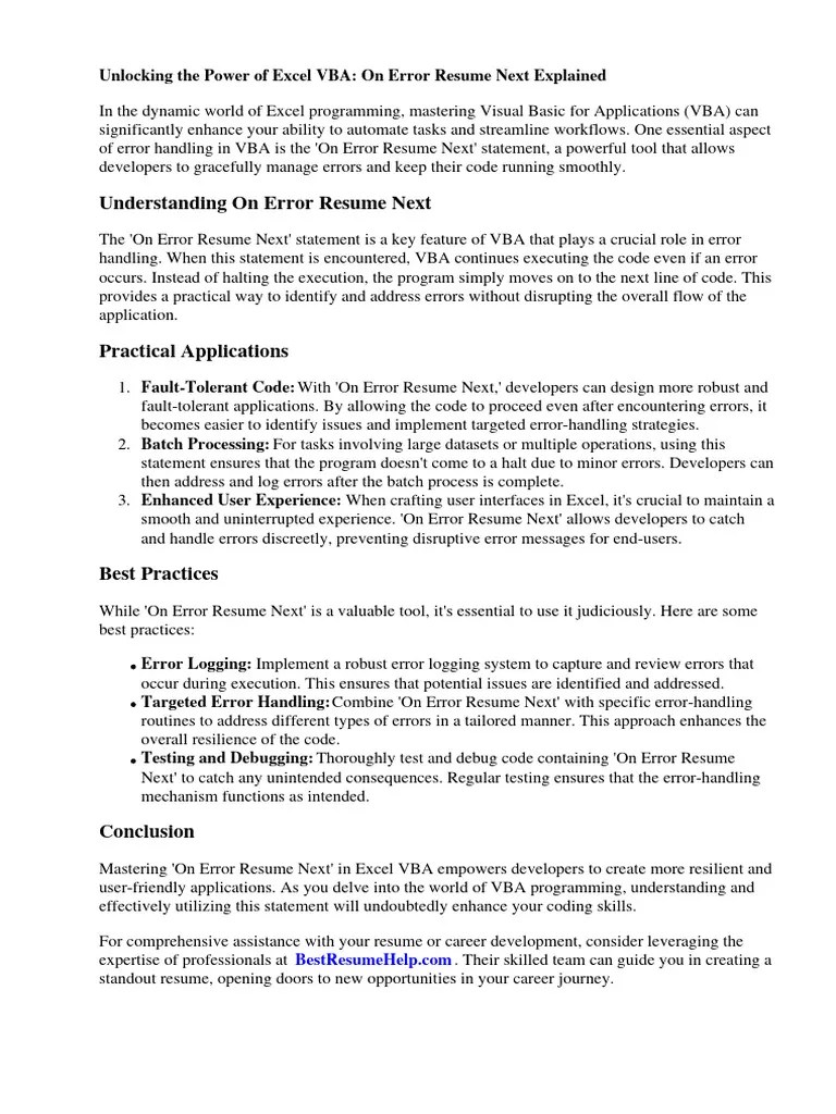 Excel Vba On Error Resume Next | Download Free PDF | Microsoft Excel ...