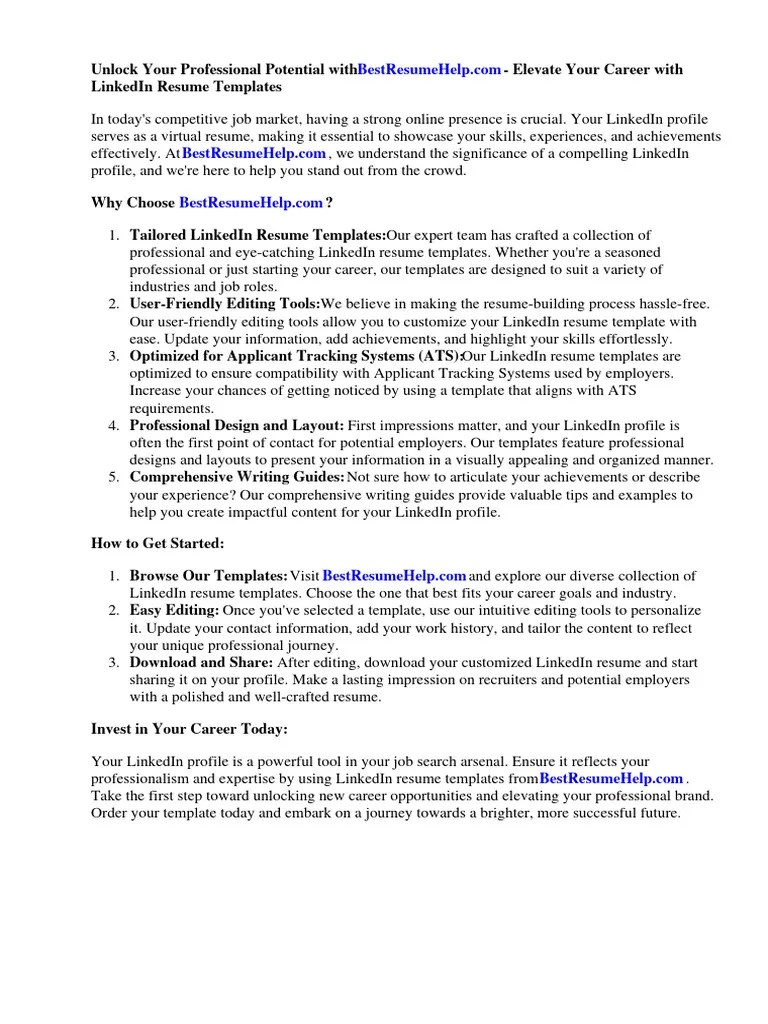 Linkedin Resume Template | Download Free PDF | Linked In | Résumé