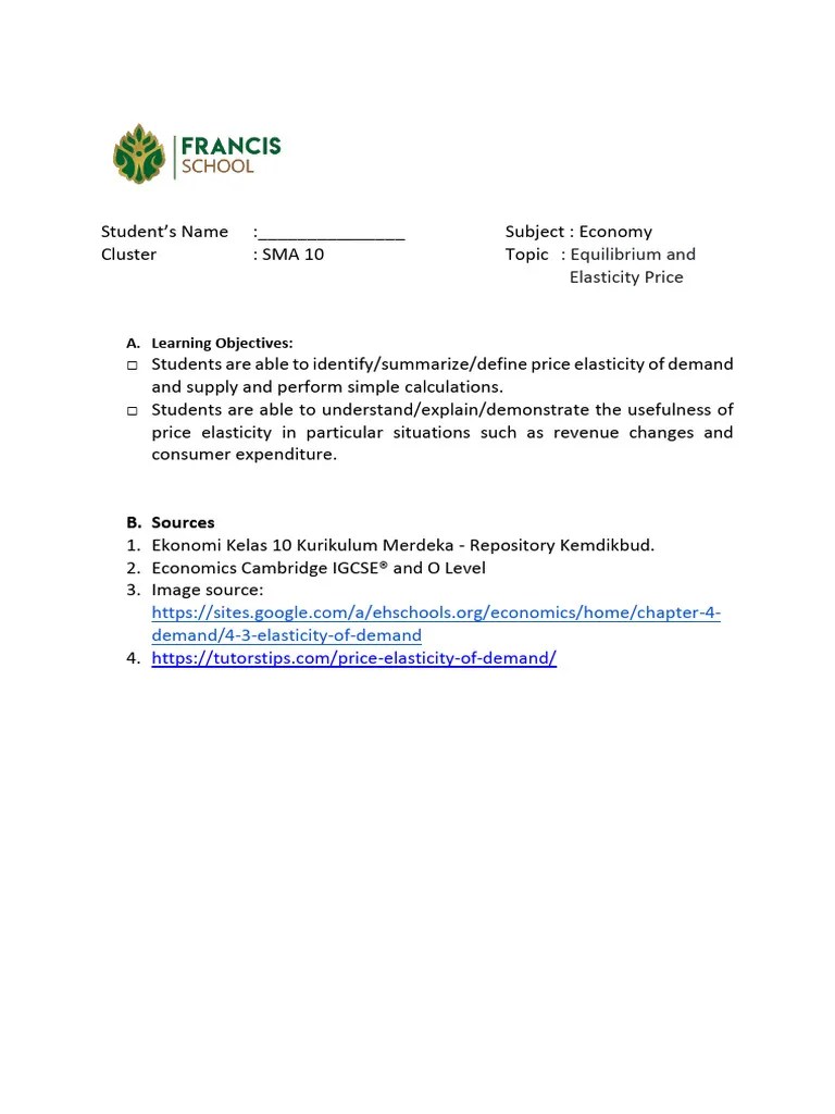 Handout Economy 4 - Equilibrium And Elasticity Price | Download Free ...