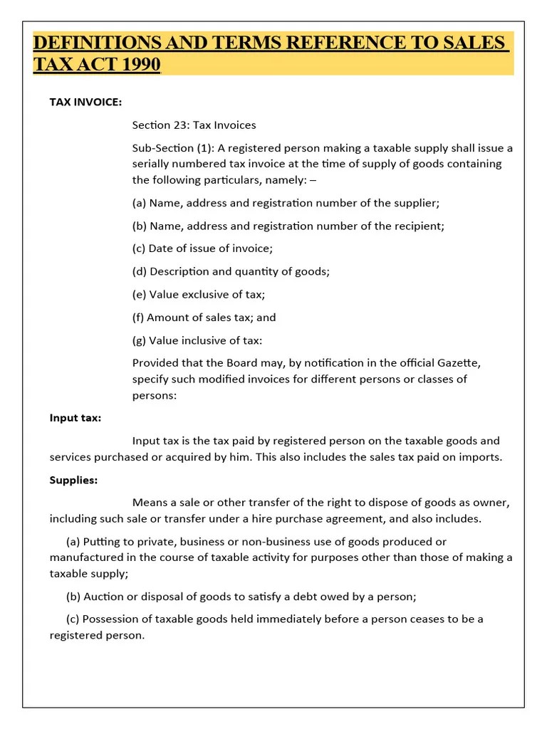 Definitions And Terms Reference To Sales Tax Act 1990 | PDF | Taxes | Taxpayer