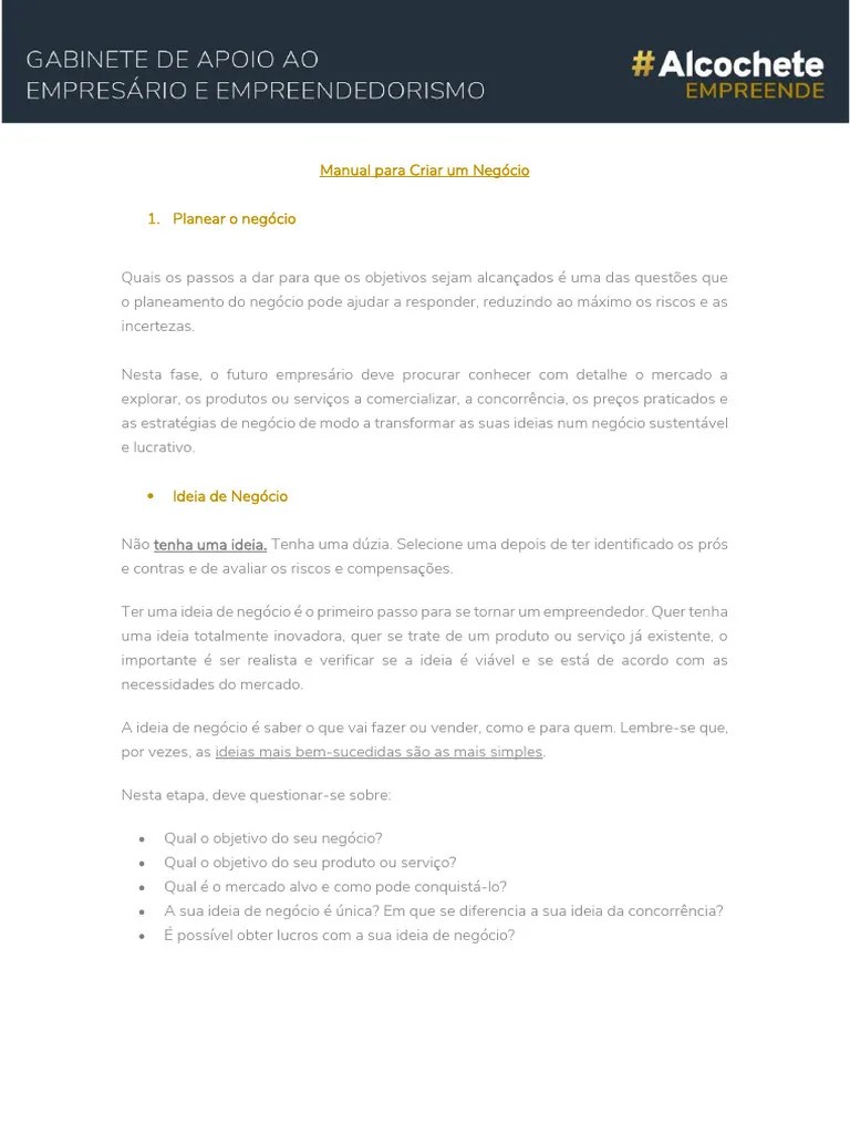 Manual Para Criar Um Negocio | PDF | Plano De Negócios | Empresa Startup