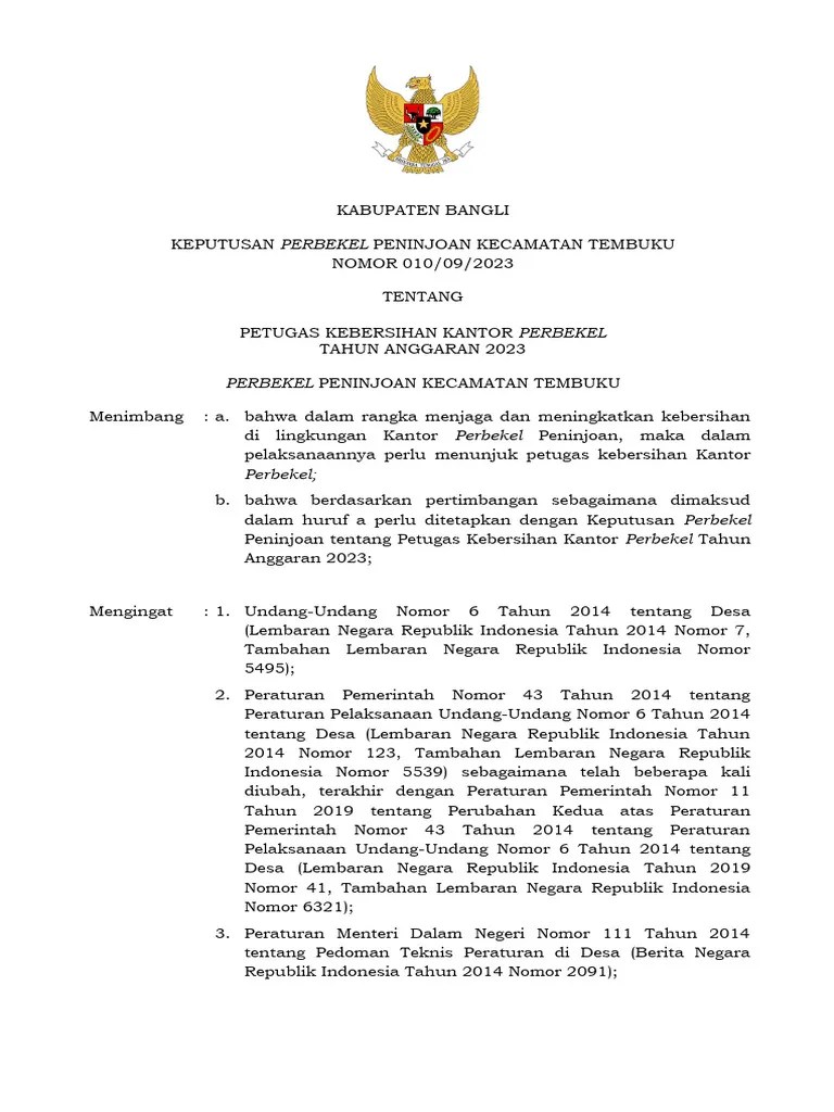 Sk. Petugas Kebersihan Kantor Desa 2023 | PDF