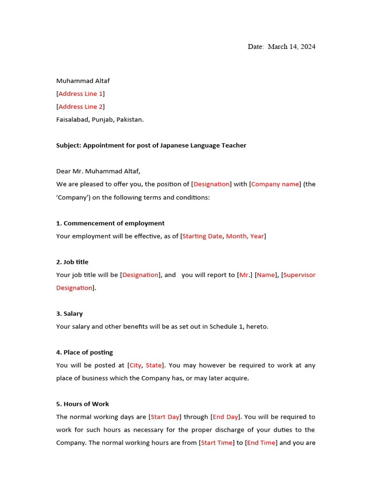 Appointment Letter Format | Download Free PDF | Employment ...