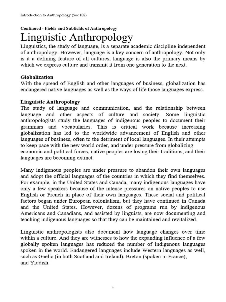 Fields And Subfields Of Anthropology - Chapter I (Remaining) | PDF