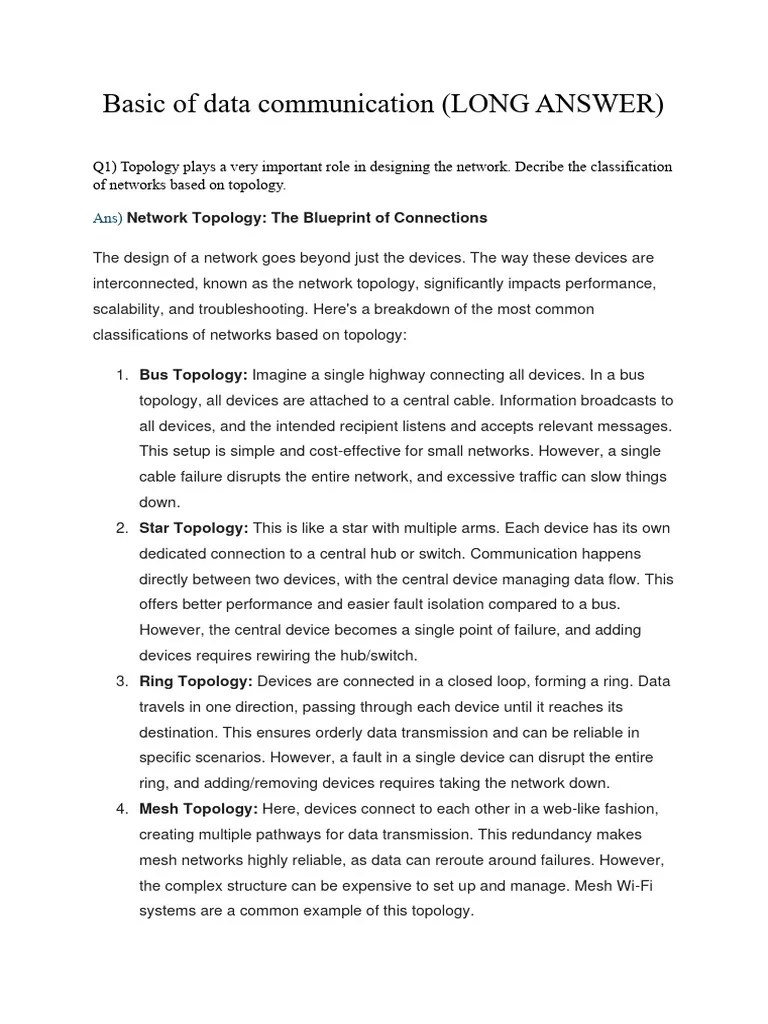Basic Of Data Communication LONG ANSWER | PDF | Network Topology ...