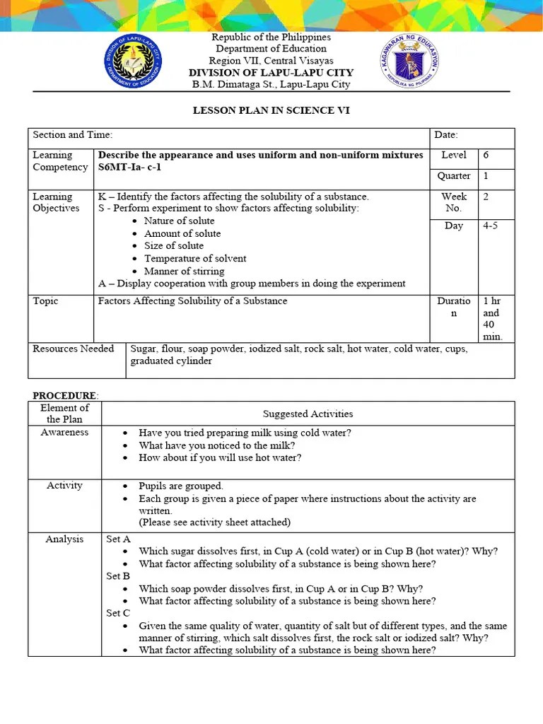 Science6 Q1 W2 D4-5 | PDF | Solubility | Water