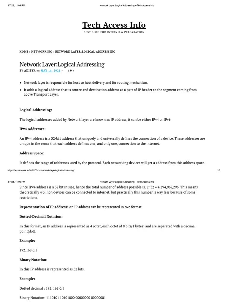 Network Layer_Logical Addressing – Tech Access Info | PDF | Ip Address ...