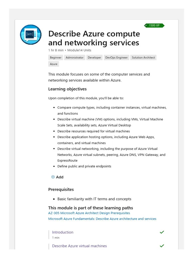 V. Describe Azure Compute And Networking Services | PDF | Computer ...