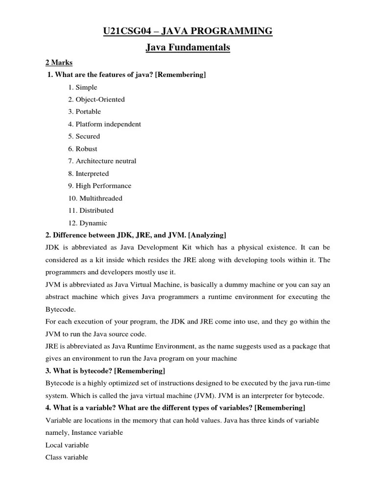 Java Basic Questions | PDF | Inheritance (Object Oriented Programming ...