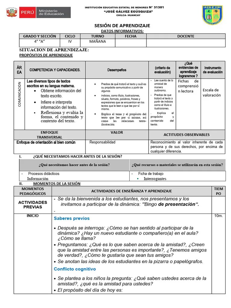 Segunda Sesión De Aprendizaje De Comunicacion | PDF | Evaluación ...
