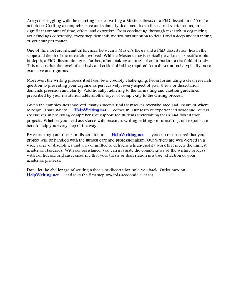 Difference Between Masters Thesis Phd Dissertation | PDF | Thesis ...