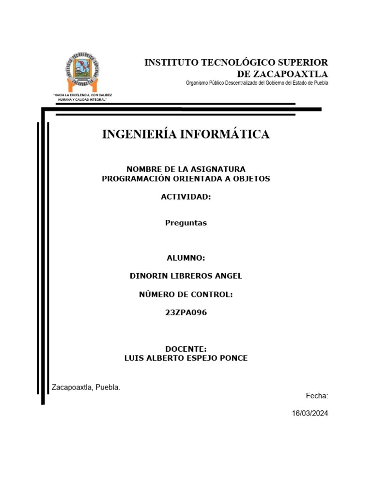 Examen De Poo | PDF | Objeto (informática) | Programación Orientada A ...