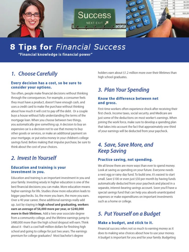 8_Tips_for_Financial_Success | PDF | Mortgages | Investing
